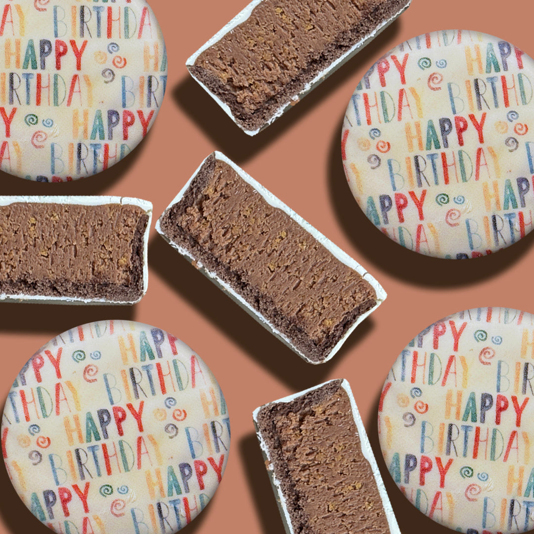 bon10 - Happy Birthday - Biscuit Bonbon with chocolate ganache filling (4pcs)