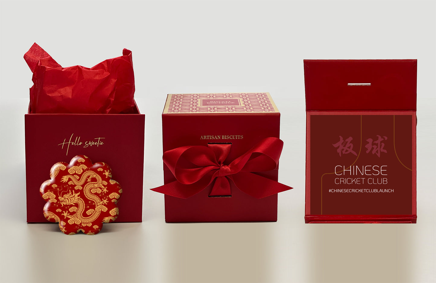 70 boxes of Year of the Dragon biscuits (9pcs) in Red magnetic boxes with logo on the lid | Posh Cockney
